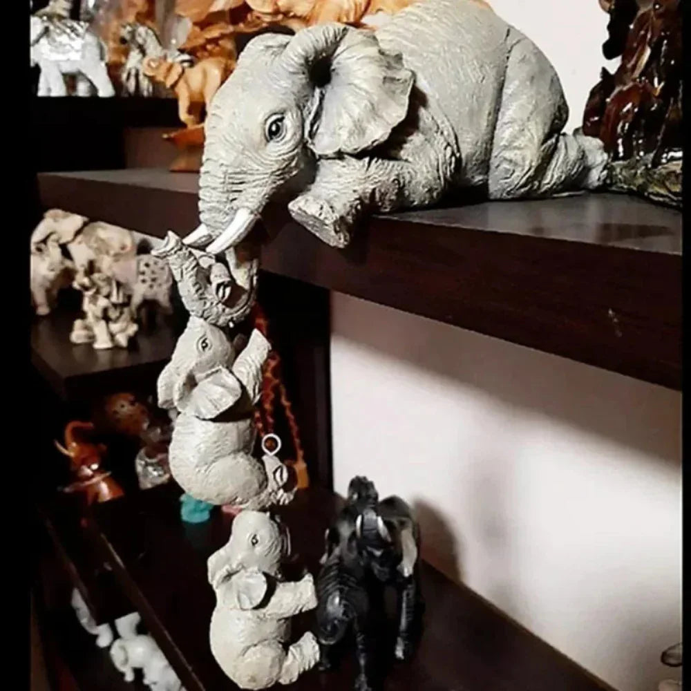 White ceramic elephant sculpture, adorable hug design, handmade décor - House of Avana
