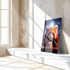 Cute Red Panda at the Movies Glass Wall Art – Whimsical UV Print Design-KAFCD028 Peony Atelier