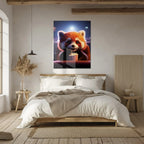 Cute Red Panda at the Movies Glass Wall Art – Whimsical UV Print Design-KAFCD028 Peony Atelier