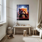 Cute Red Panda at the Movies Glass Wall Art – Whimsical UV Print Design-KAFCD028 Peony Atelier