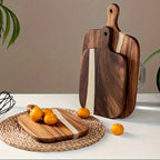 Wooden cutting boards with fruits on a table, featuring the DOTOCOOK brand.
