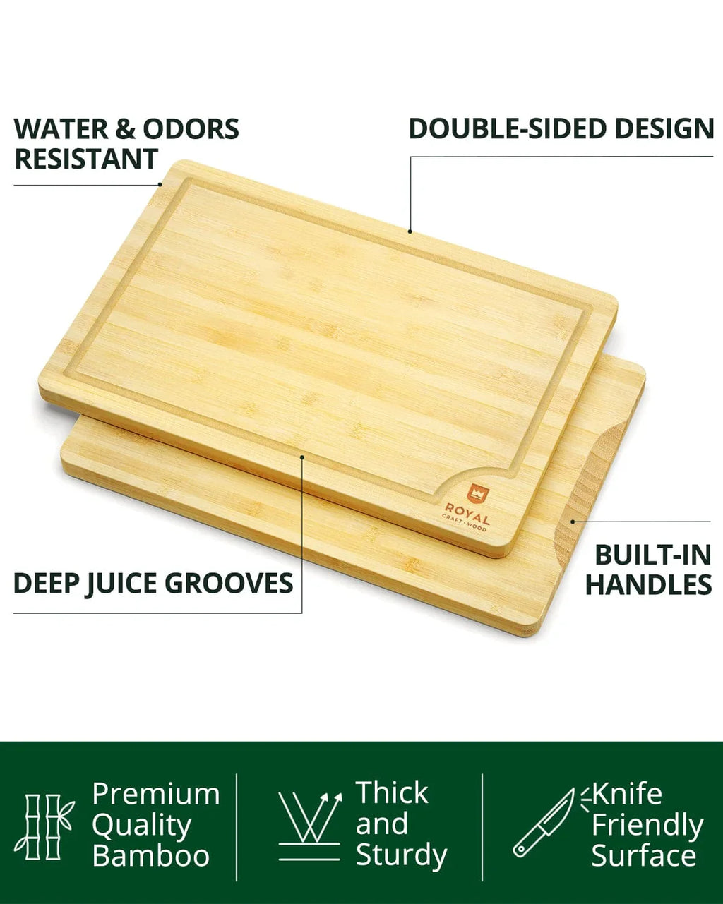 Cutting Board Set of 2, Bamboo Royal Craft Wood