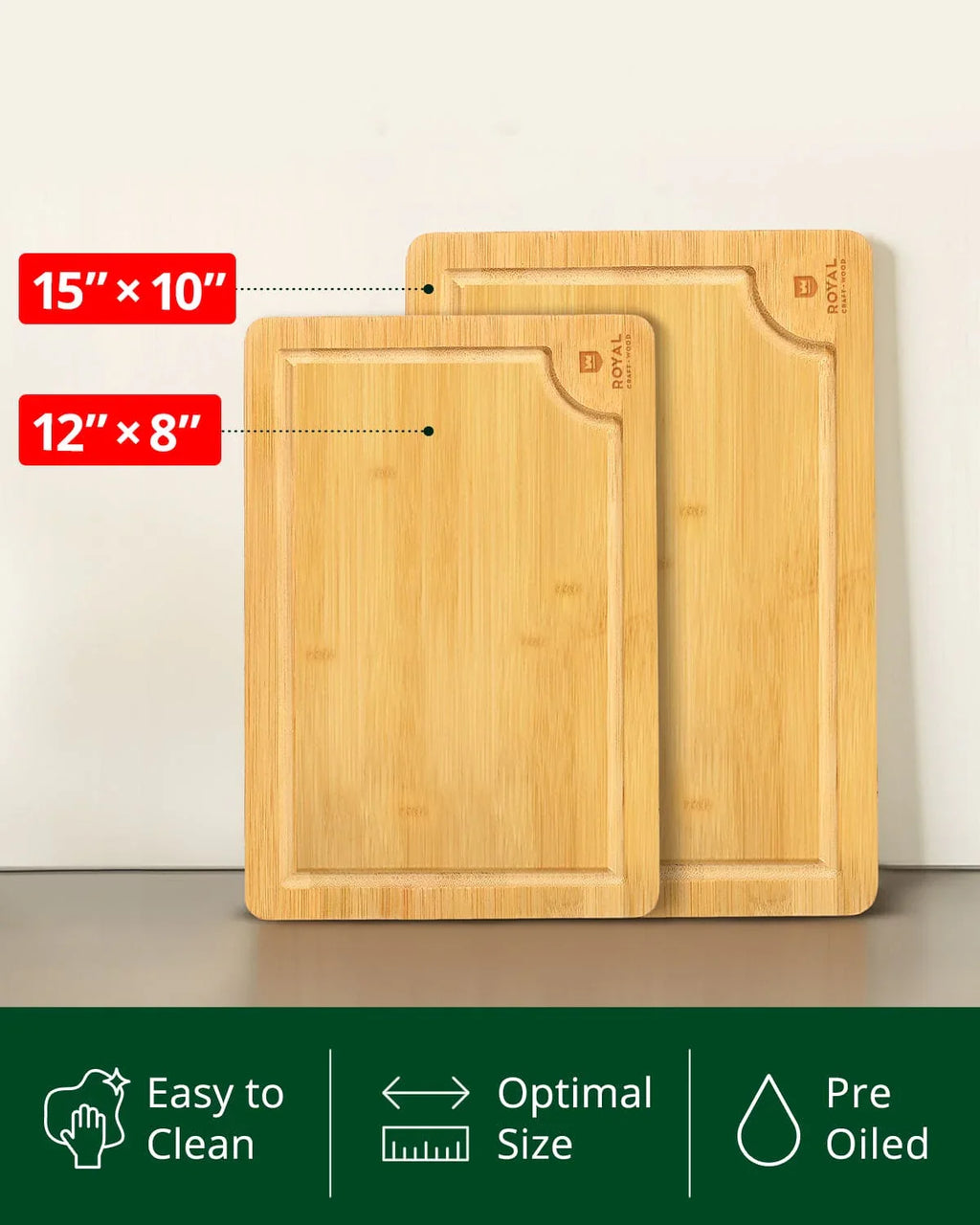 Cutting Board Set of 2, Bamboo Royal Craft Wood
