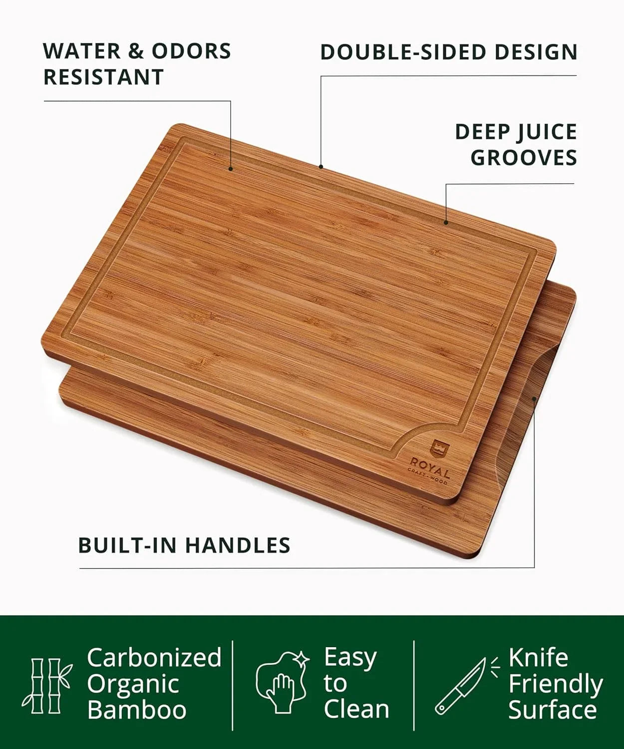 Cutting Board Set of 3, Bamboo, Brown Royal Craft Wood