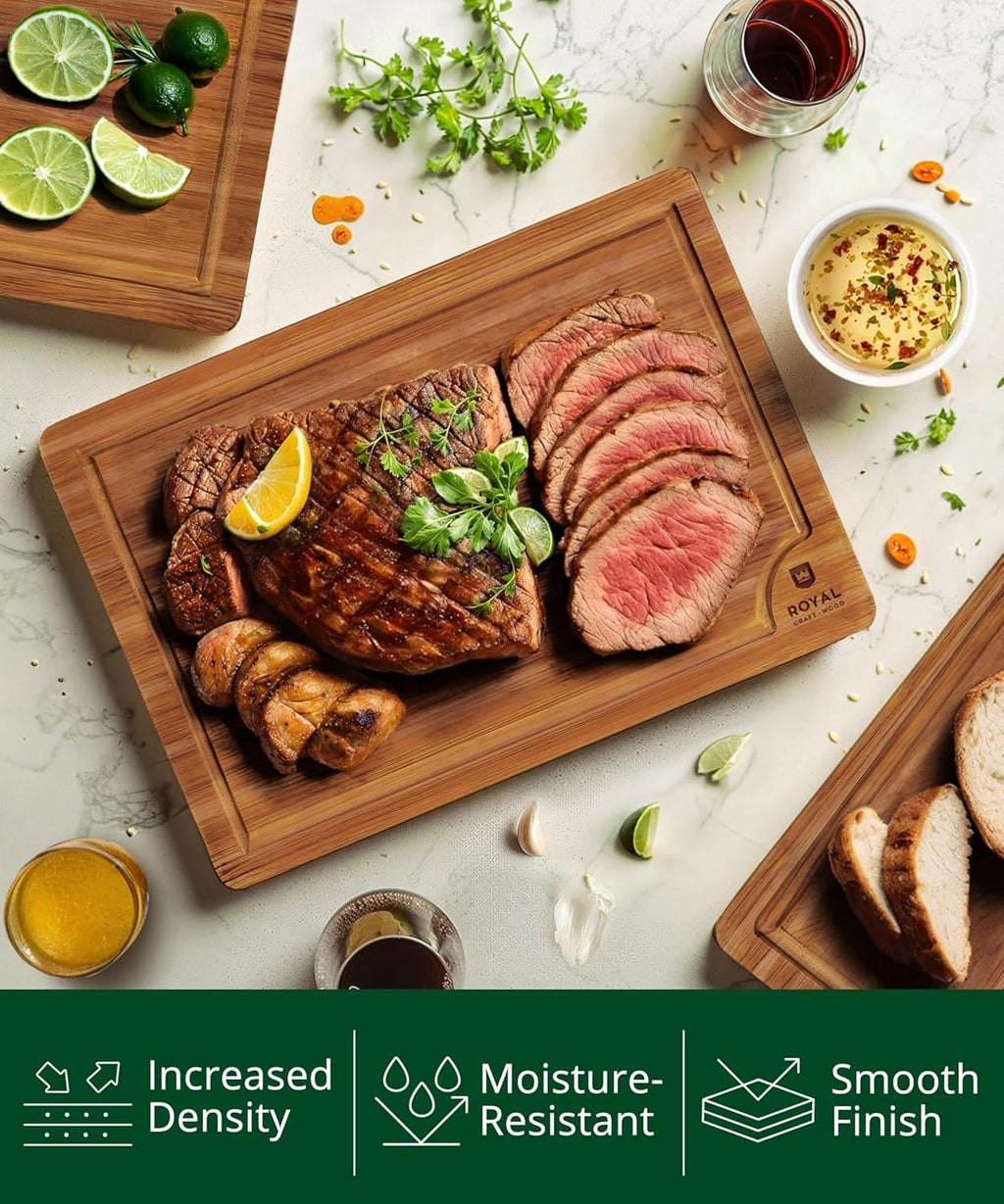 Cutting Board Set of 3, Bamboo, Brown Royal Craft Wood