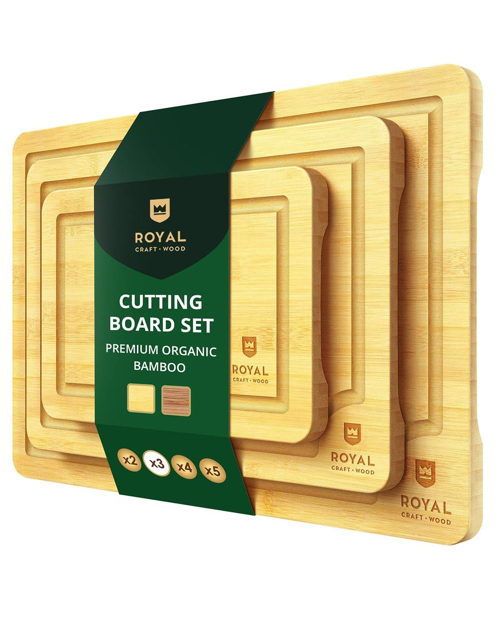 Cutting Board Set of 3, Bamboo Royal Craft Wood