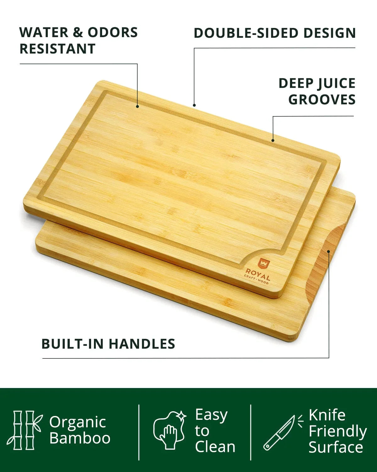 Cutting Board Set of 3, Bamboo Royal Craft Wood