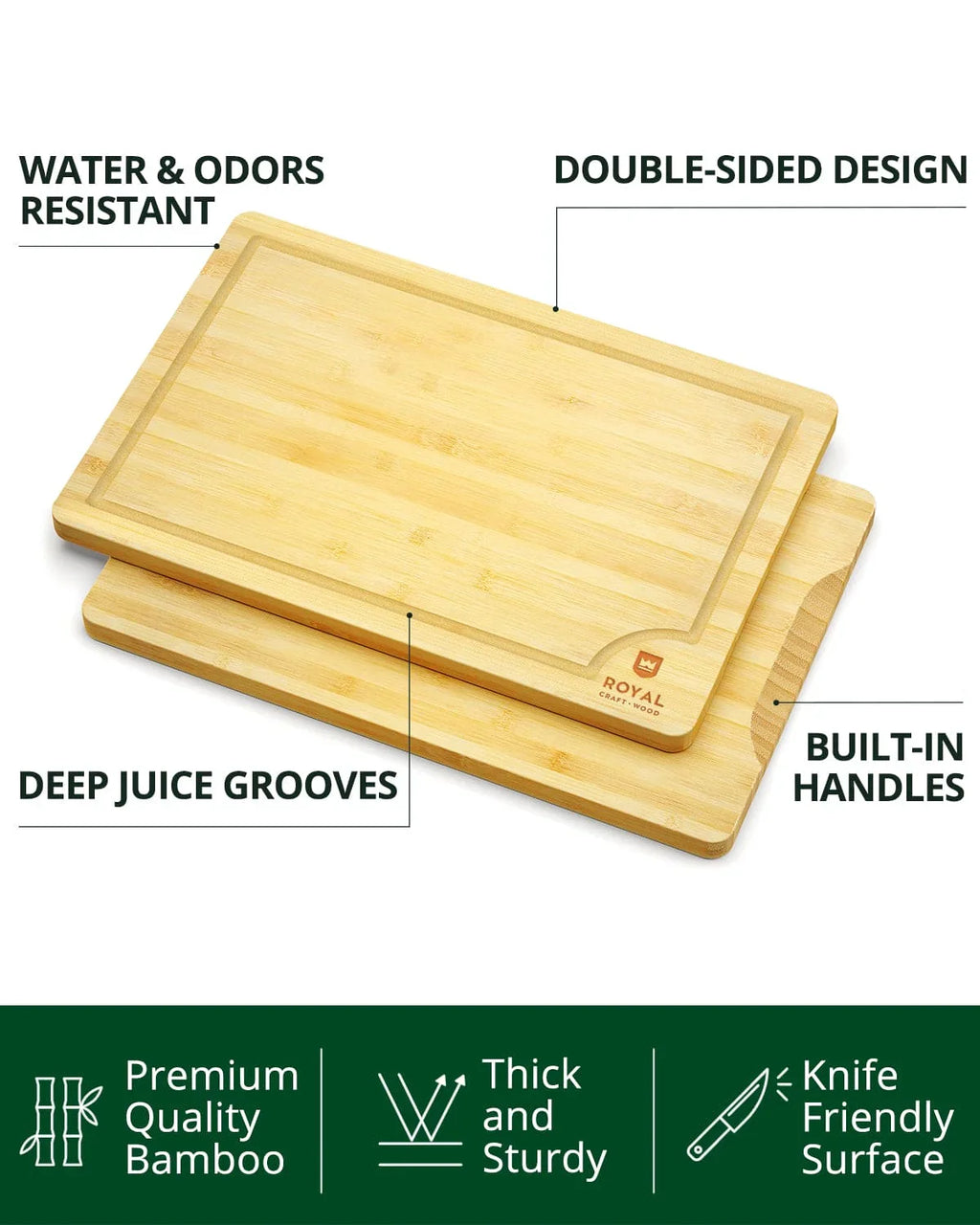 Cutting Board Set of 5, Bamboo Royal Craft Wood