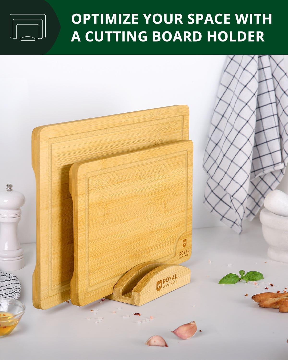Cutting Board Stand with 3 Slots, Natural Royal Craft Wood
