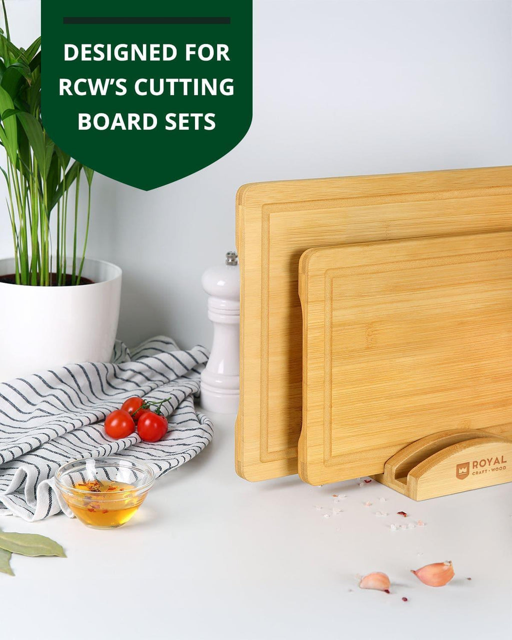 Cutting Board Stand with 3 Slots, Natural Royal Craft Wood