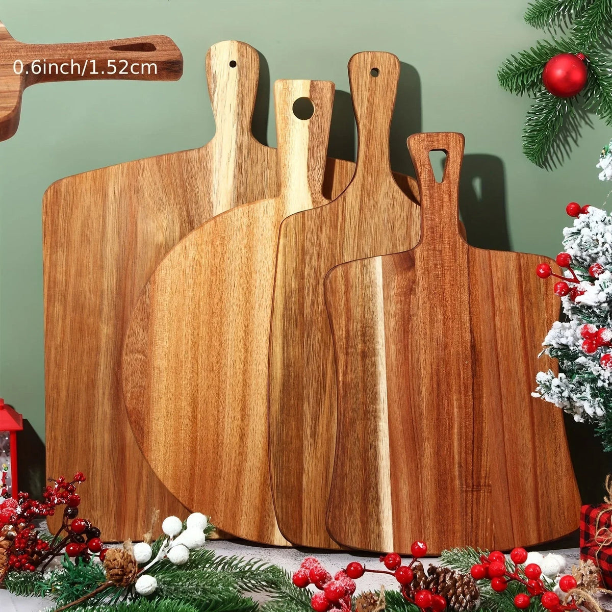 [Acacia Wood Boards] Set Of 4 Thick Acacia Wood Cutting Boards With Handles, Assorted Sizes Large Charcuterie Boards, Butcher Block Serving Tray For Cheese, Meat, Pizza, Vegetables, Bread, Kitchen Dining Room - House Of Avana [[SKU:HOA-KAC-013]]