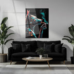 Cybernetic Canine Smoking Portrait – Futuristic Neon Dog UV Glass Wall Art-KAFCD078 Peony Atelier