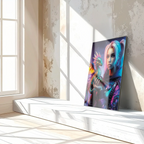 Cyberpunk Girl and Dragon Glass Wall Art – Neon Fantasy Sci-Fi Character Design-KAFCD008 Peony Atelier