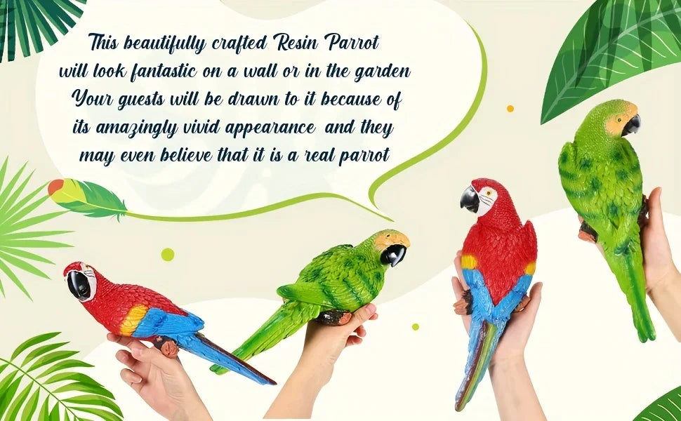 2pcs Art Deco Resin Parrot Sculptures - 12-Inch Lifelike Macaw Statues, Vibrant Green & Red Tropical Bird Wall Decor for Garden, Lawn, Tree, Outdoor Wedding Decoration, Wall-Mounted No Battery Needed, Garden Art | Detailed Fe House Of Avana