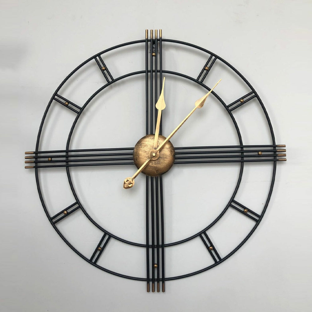 60cm Extra Large Metal Skeleton Wall Clock, European Retro Creative Wrought Iron Round Wall Clock Roman Numerals Silent Non Ticking Unique Unusual Clock, Outdoor Garden Clock, Perfect for Living Room, Bedroom, Kitchen, Garden House Of Avana