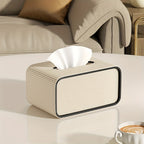 Modern Roman Column Faux Leather Tissue Box Holder - Beige & Brown Luxury Square Tissue Dispenser with Black Lid, Beige Paper Roll Compatible for Bathroom, Living Room, Office - Decorative Storage Organizer (Gift-Worthy Desig House Of Avana
