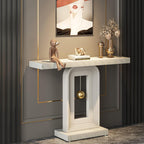 40" Modern Console Table with Geometric Base & Faux Marble Top, Narrow Sofa Entryway Table for Living Room, Hallway, or Entrance, Durable MDF Board Construction, Minimalist Design, White Gloss Finish, Living Room Table House Of Avana