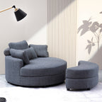 52 Inch Round Chair Linen with Moon Storage Ottoman, with 4 Pillows for Study Living Room Bedroom, Beige/dark Gray/light Gray/orange/green House Of Avana