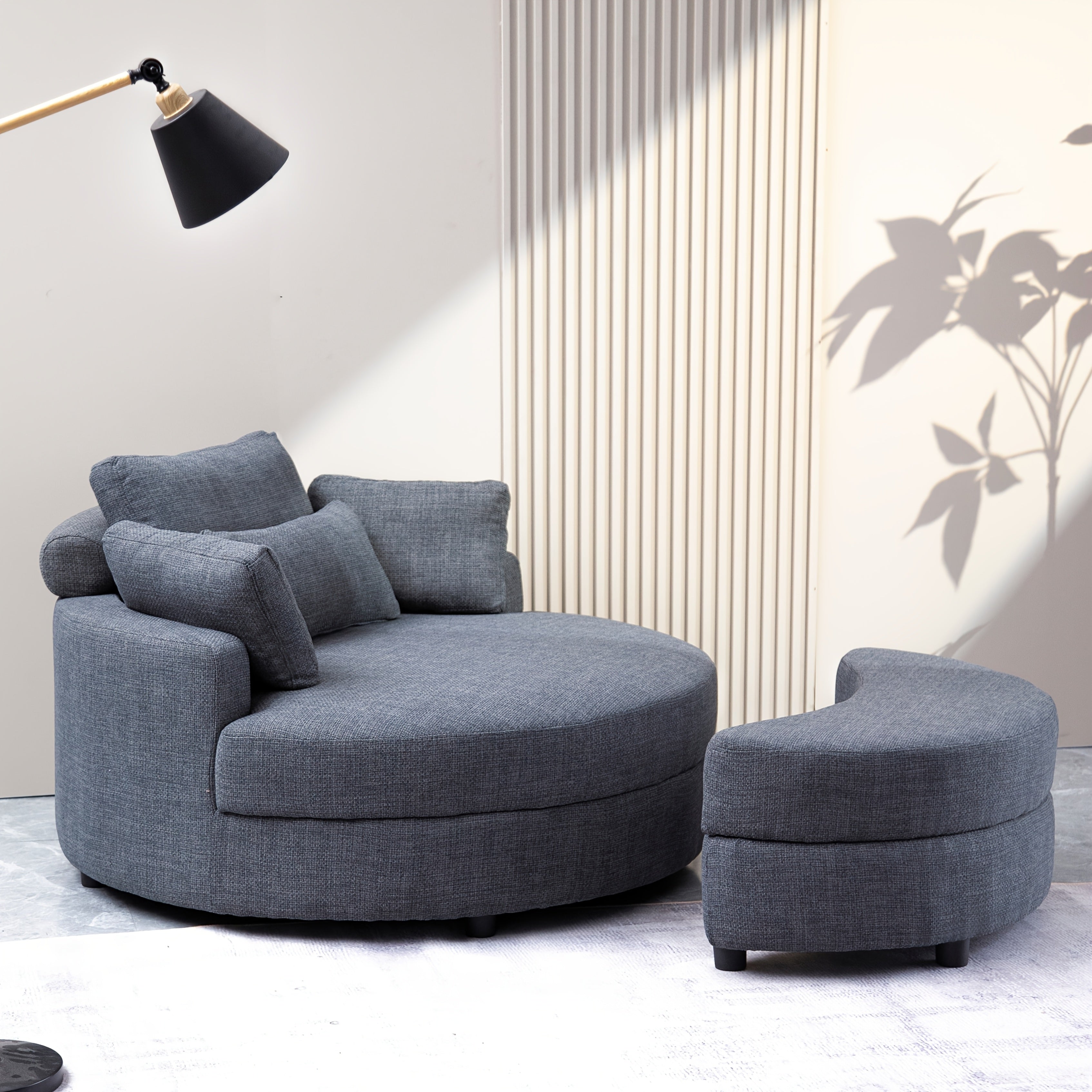 52 Inch Round Chair Linen with Moon Storage Ottoman, with 4 Pillows for Study Living Room Bedroom, Beige/dark Gray/light Gray/orange/green House Of Avana