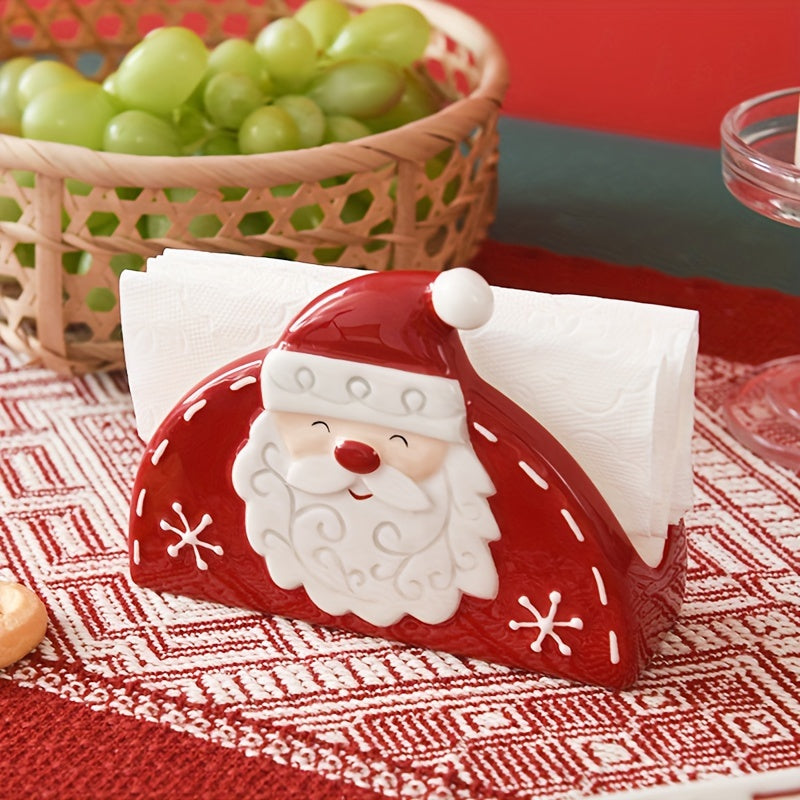 1pc Christmas Santa Claus Ceramic Napkin & Tissue Holder - Red and White Santa, Tabletop Decor for Christmas Dining, Holiday Party Centerpiece - Festive Table Decoration, Seasonal Home Accessory, Embossed Design, Highquality House Of Avana