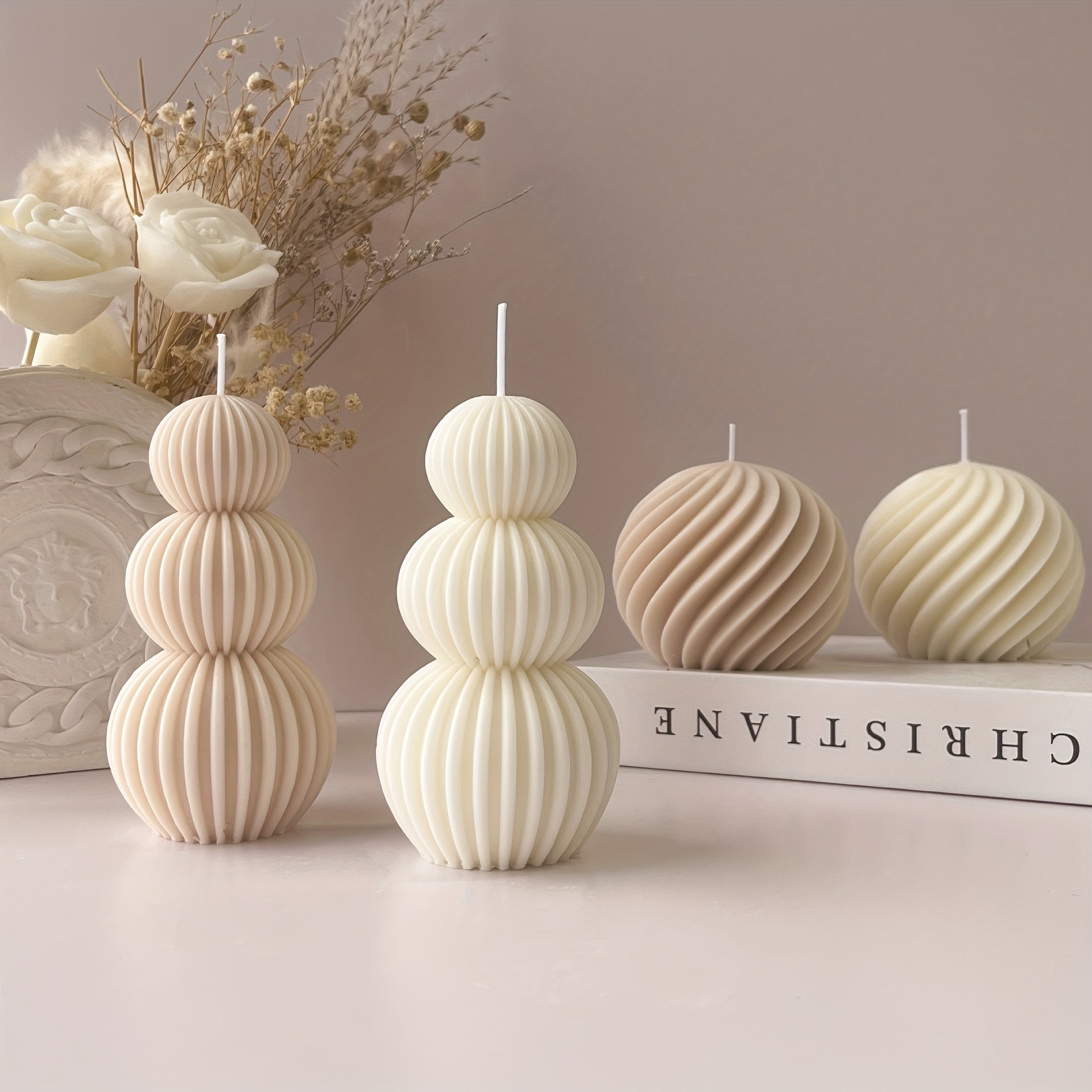 Nordic Minimalist Wave Ball Candle - White & Beige Marble Texture, Spherical Geometric Design, Soy Wax Candle for Home, Office, Spa - Indoor/Outdoor Decor, Candles For Home Decor, Office Ambiance, Modern Decor, Decorative Can House Of Avana