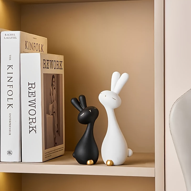 Rabbit Figurines - Decorative Black White Set
