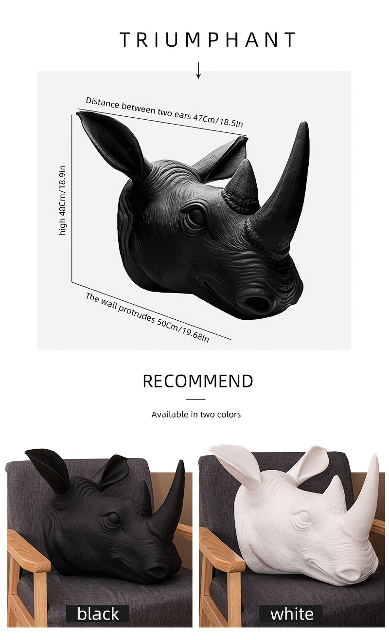 [2D Flat] Rhino Wall Hanging | Classic European Style Animal Wall Decor, Plastic, Wall Mount, Suitable for Home Office