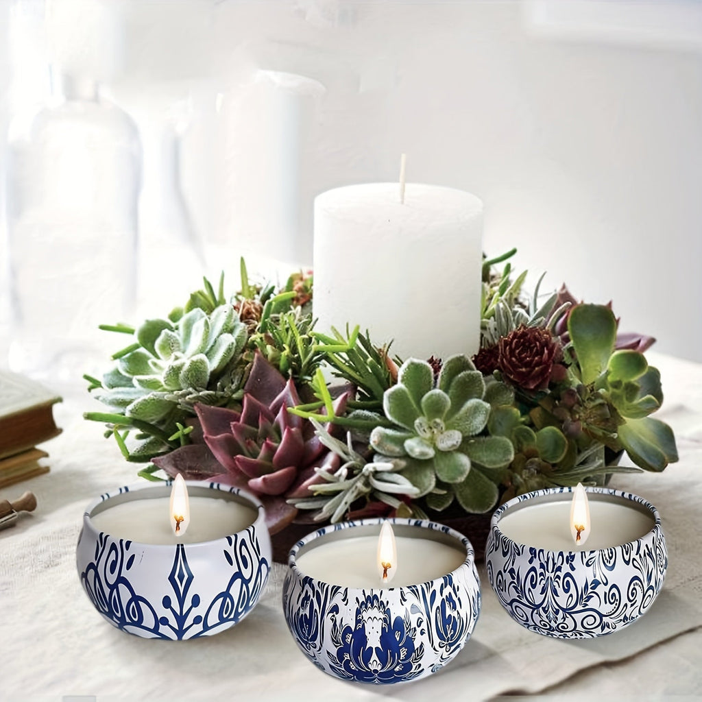 16pcs Blue And White Porcelain Scented Candle Smokeless, No Drip, Elegant Romantic Candle, Suitable For Family, Swimming Pool, Sabbath, Wedding, Church, Also Very Suitable For Halloween, Thanksgiving, Valentine'S Day And So O House Of Avana