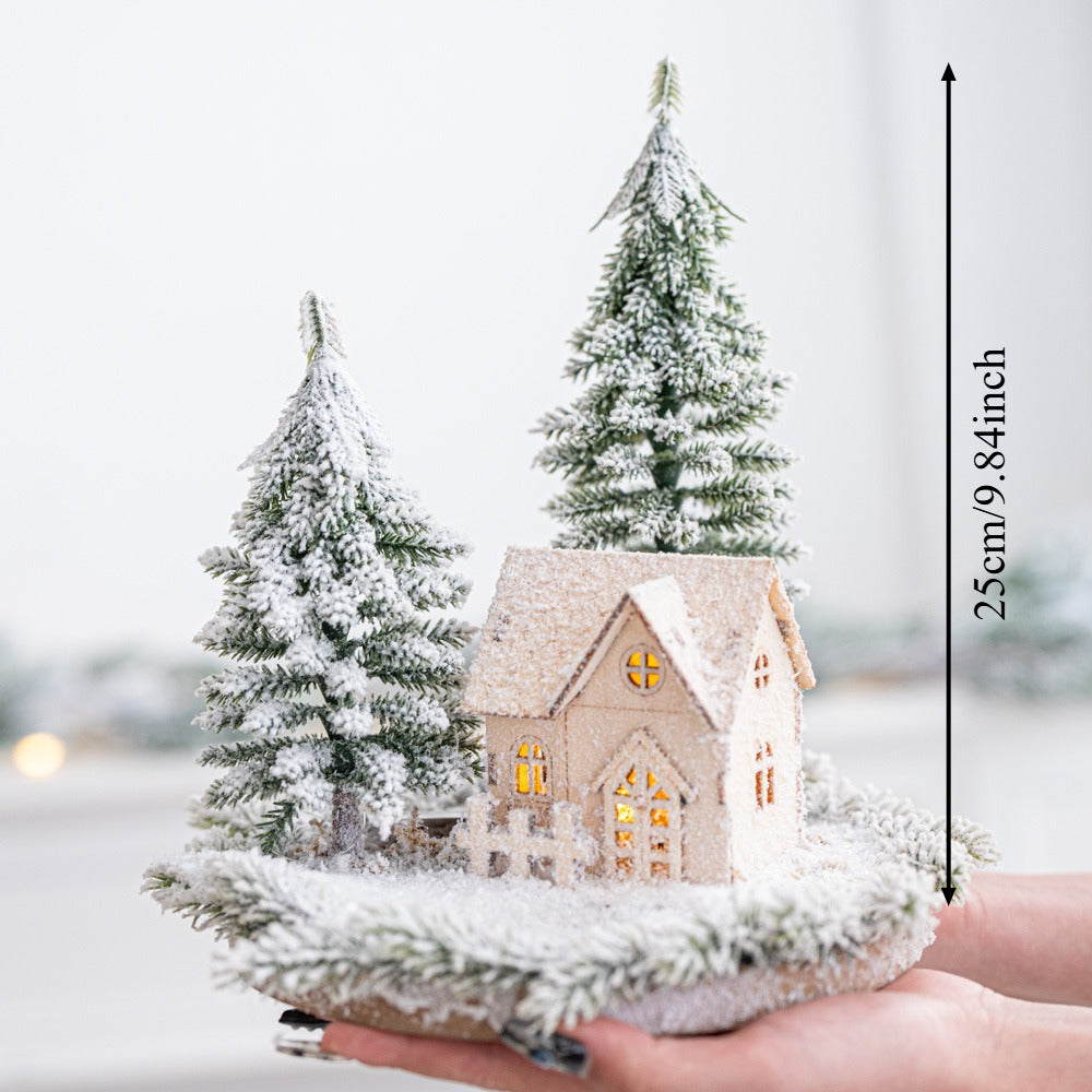 Mini Artificial Christmas Tree and House Set with Glowing Lights - Round Base, Battery-Powered, Ideal for Holiday Decorations, Winter Season, Christmas Tree Decorations, Best for Christmas, Perfect for Thanksgiving House Of Avana