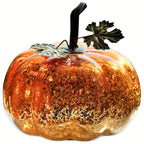 Golden Glass Pumpkin Night Light - Elegant Glowing Table Centerpiece with Warm White & Golden Light, Battery-Powered (Not Included) - Durable Glass Construction for Halloween, Christmas, Thanksgiving, Fall Harvest Decor - Man House Of Avana