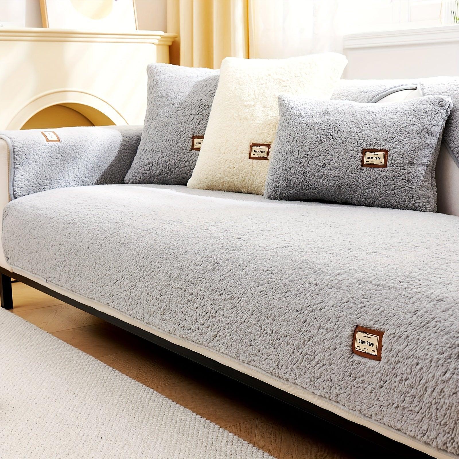 Durable 3 cushion couch cover | High-Quality Plush Sherpa Sofa Cover topspet