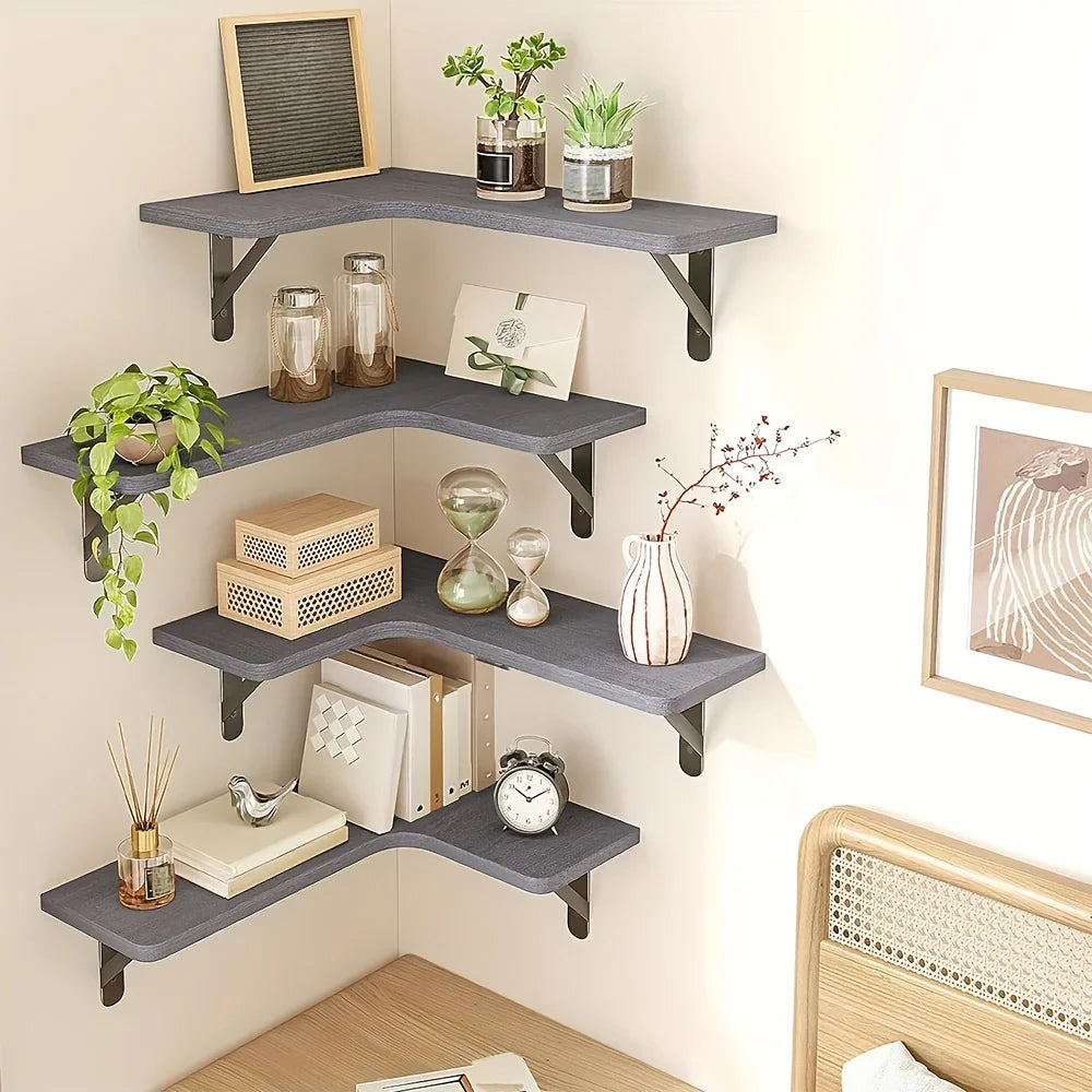 TOMNK 5pcs Corner Floating Shelves, Bookcases, Cabinets & Shelves, Rustic Wood Wall Mounted Corner Shelf for Bedroom, Bathroom, Kitchen, Home Decor, Laundry Room, Living Room, Gray, for Halloween And Christmas House Of Avana