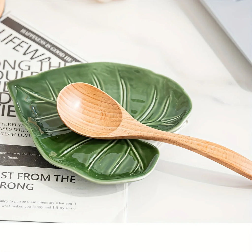 Spoon Rest - Non-Slip Ceramic Leaf