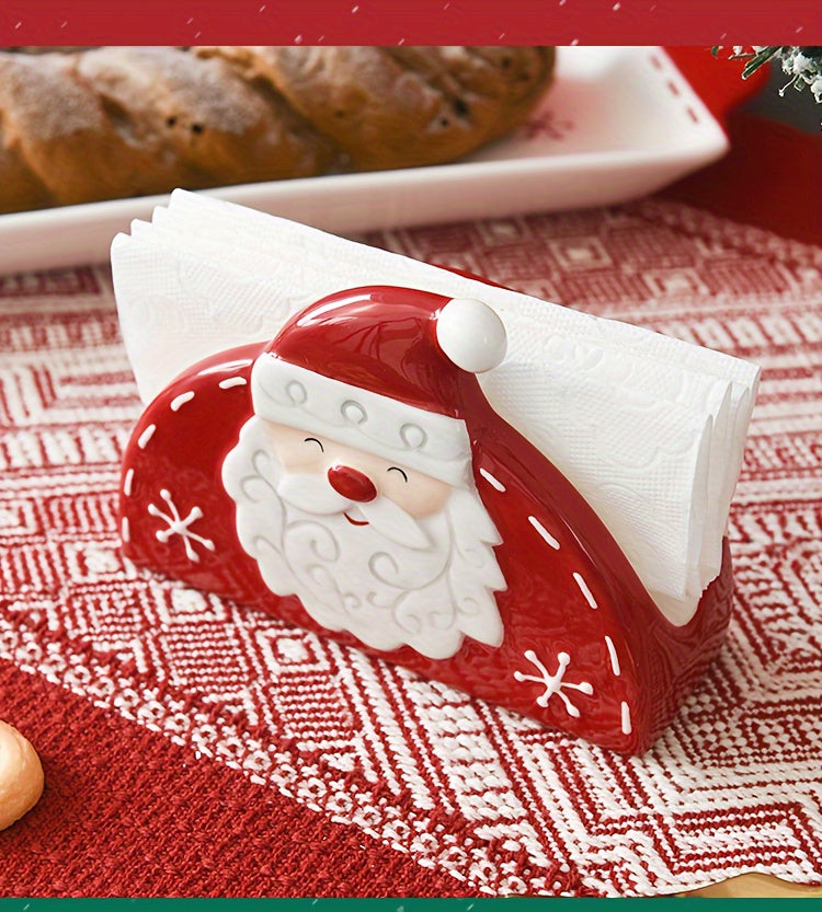 1pc Christmas Santa Claus Ceramic Napkin & Tissue Holder - Red and White Santa, Tabletop Decor for Christmas Dining, Holiday Party Centerpiece - Festive Table Decoration, Seasonal Home Accessory, Embossed Design, Highquality House Of Avana