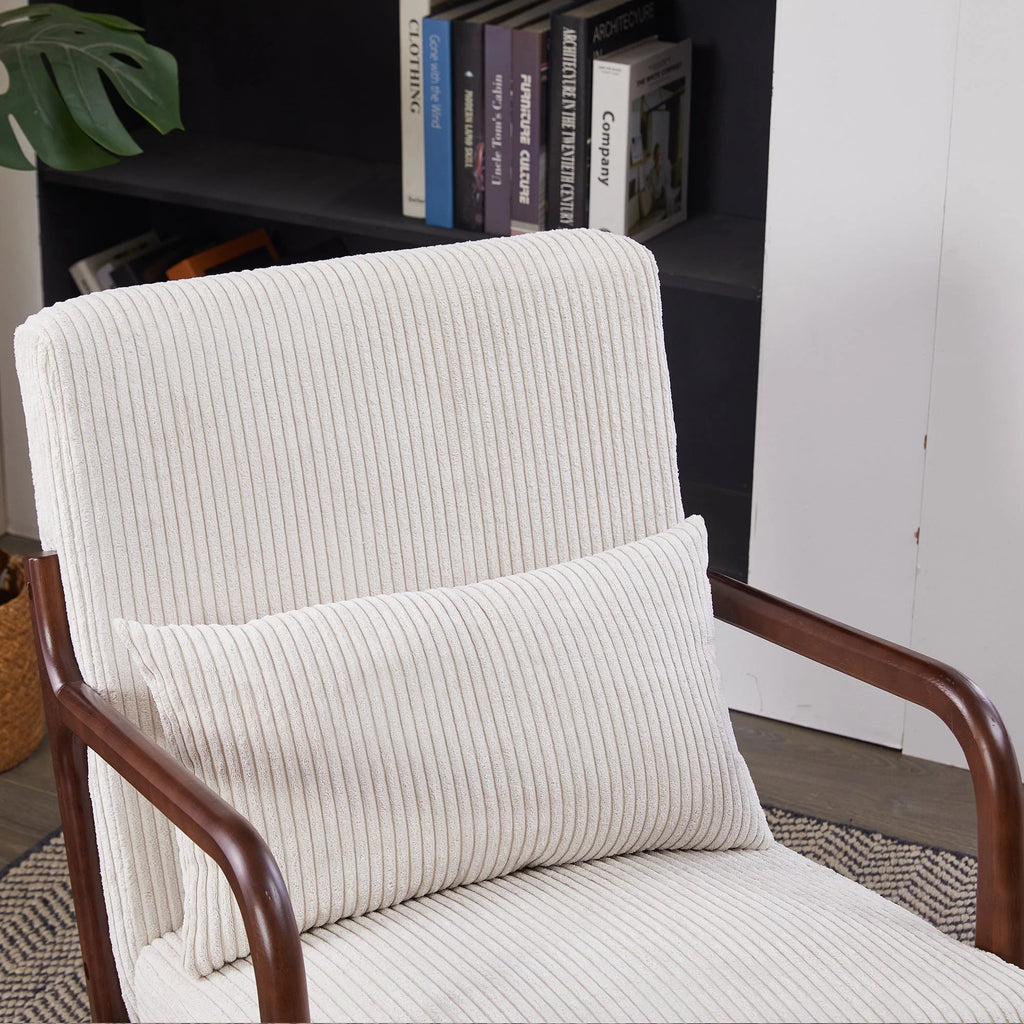 Mid-Century Modern Accent Chair, Arm Chair Living Room Chairs with Pillow Upholstered Reading Chair with Solid Wood Frame & Living Room Bedroom Balcony (beige) Streamdale Furniture