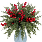 20pcs FREYSITE Artificial Pine Branches with Red Berries - 25.3cm Realistic Faux Evergreen Norfolk Pine & Cypress Stems, Lush Green Needles & Berry Stems for DIY Garland, Wreaths, Tabletop Centerpieces, Fireplace Mantel Decor House Of Avana
