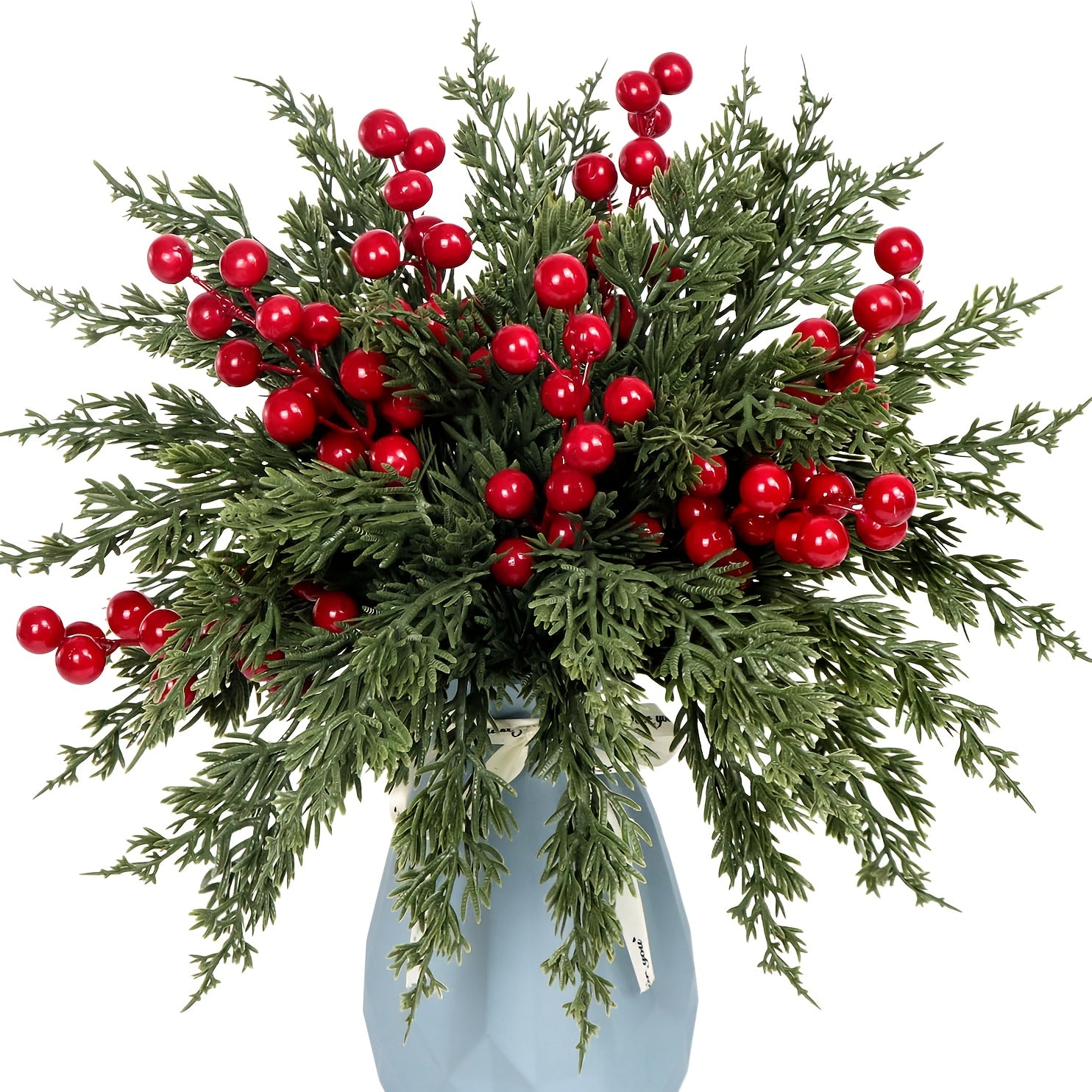 20pcs FREYSITE Artificial Pine Branches with Red Berries - 25.3cm Realistic Faux Evergreen Norfolk Pine & Cypress Stems, Lush Green Needles & Berry Stems for DIY Garland, Wreaths, Tabletop Centerpieces, Fireplace Mantel Decor House Of Avana