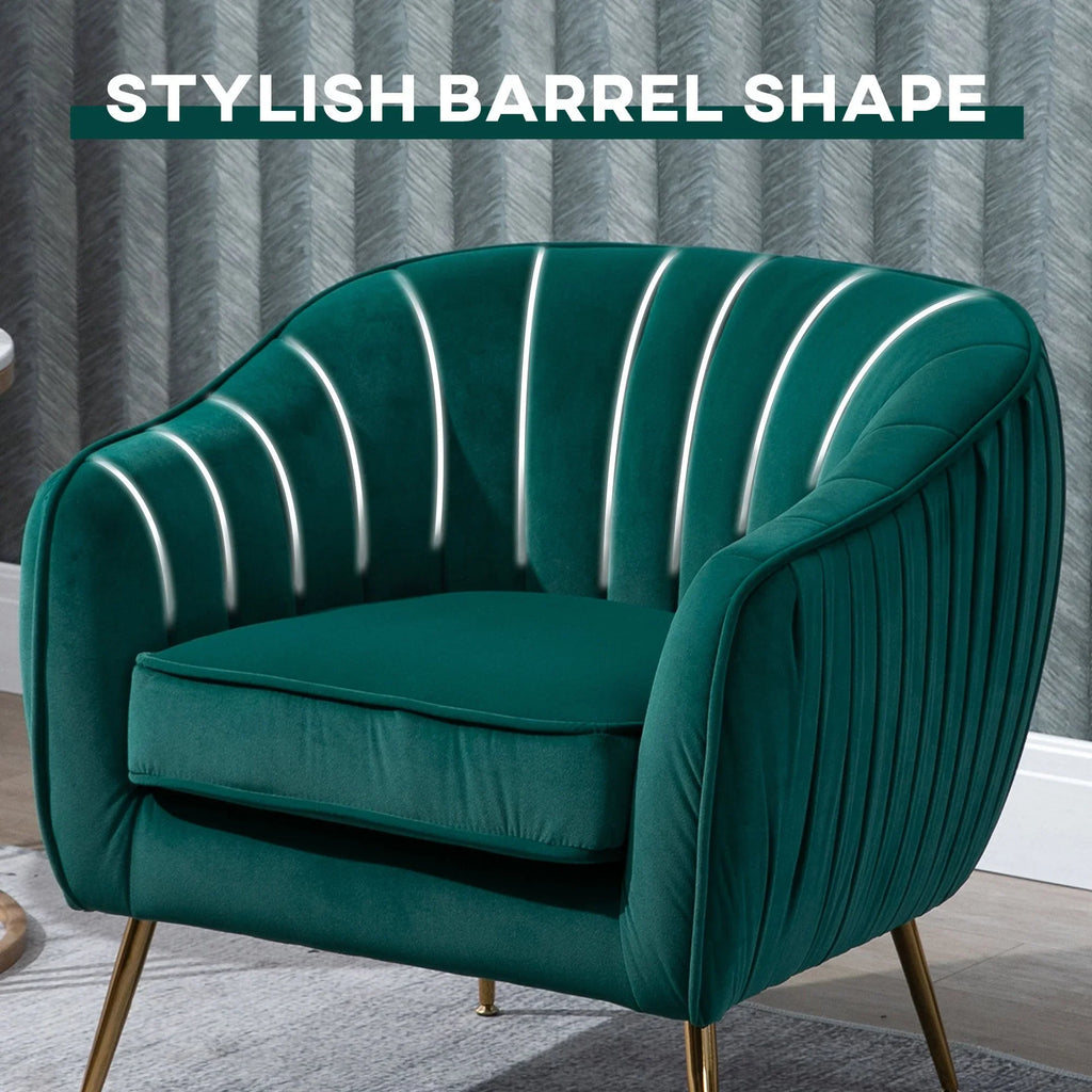 Velvet Tub chair, Luxury Accent Chair with Golden Metal Leg, Comfy Upholstered Armchair with Thick Padded Seat for Living Room, Green House Of Avana