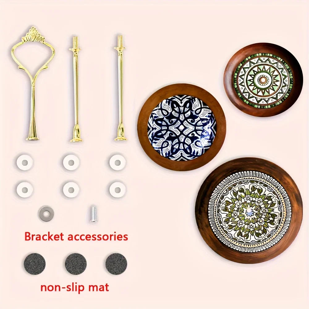 Wood Display Stand - 3-Tier Floral Pattern