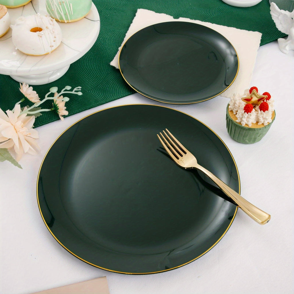 100pcs Golden Green Plastic Plate Cutlery Set - Christmas Decoration, Including 20 Dessert Plates, 20 Dinner Plates, 60 Silverware, Suitable for Weddings, Parties And Birthdays, Christmas Parties House Of Avana