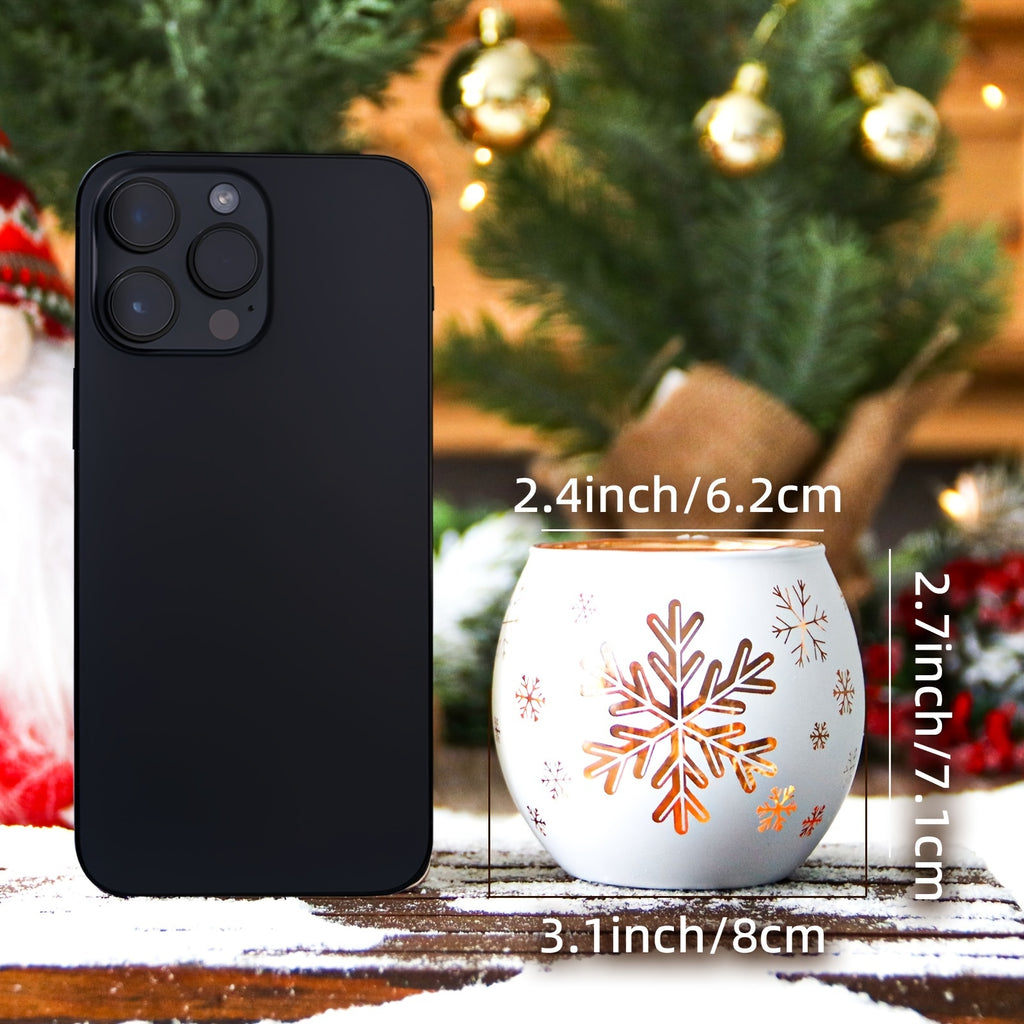 Set of 2 Contemporary Glass Candle Holders with Snowflake Design - Lacquered Tabletop Candleholder for Christmas, Easter, Hanukkah, Thanksgiving, New Year Decorations House Of Avana