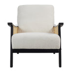 White Single Leisure Sofa, Rattan Decorative Armrest Upholstered Boucle Fabric Wingback Armchair with Padded Seat for Living Room Lounge Sofa Meeting Visitor Chair Cozy Chair for Bedroom Home Office House Of Avana