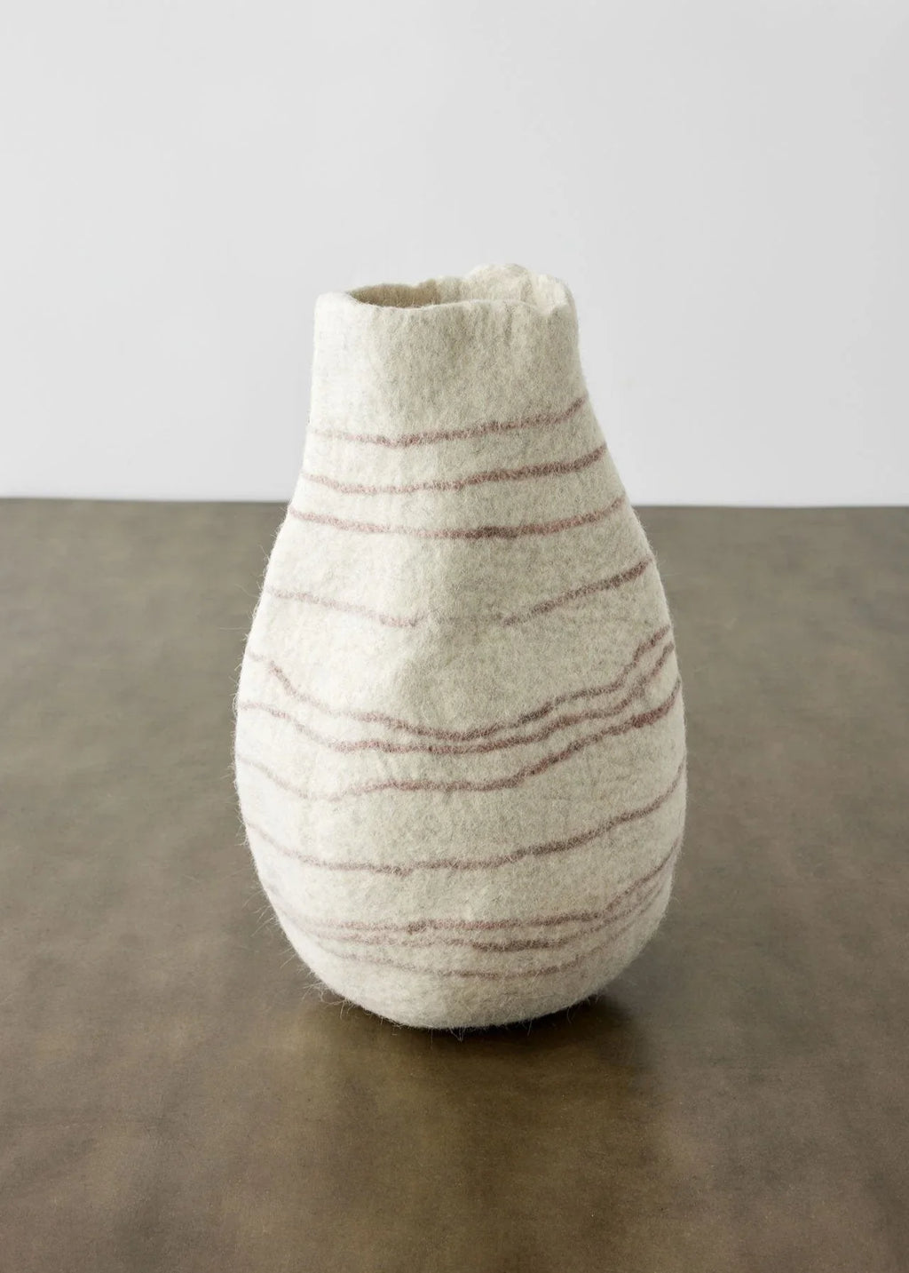 Tribal Lines Wool Ivory & Soft Stone Gourd Basket Kanju Interiors