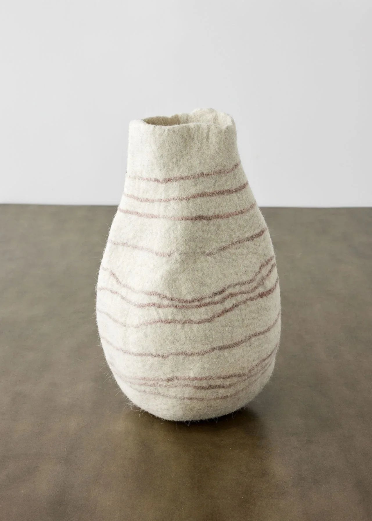Tribal Lines Wool Ivory & Soft Stone Gourd Basket Kanju Interiors