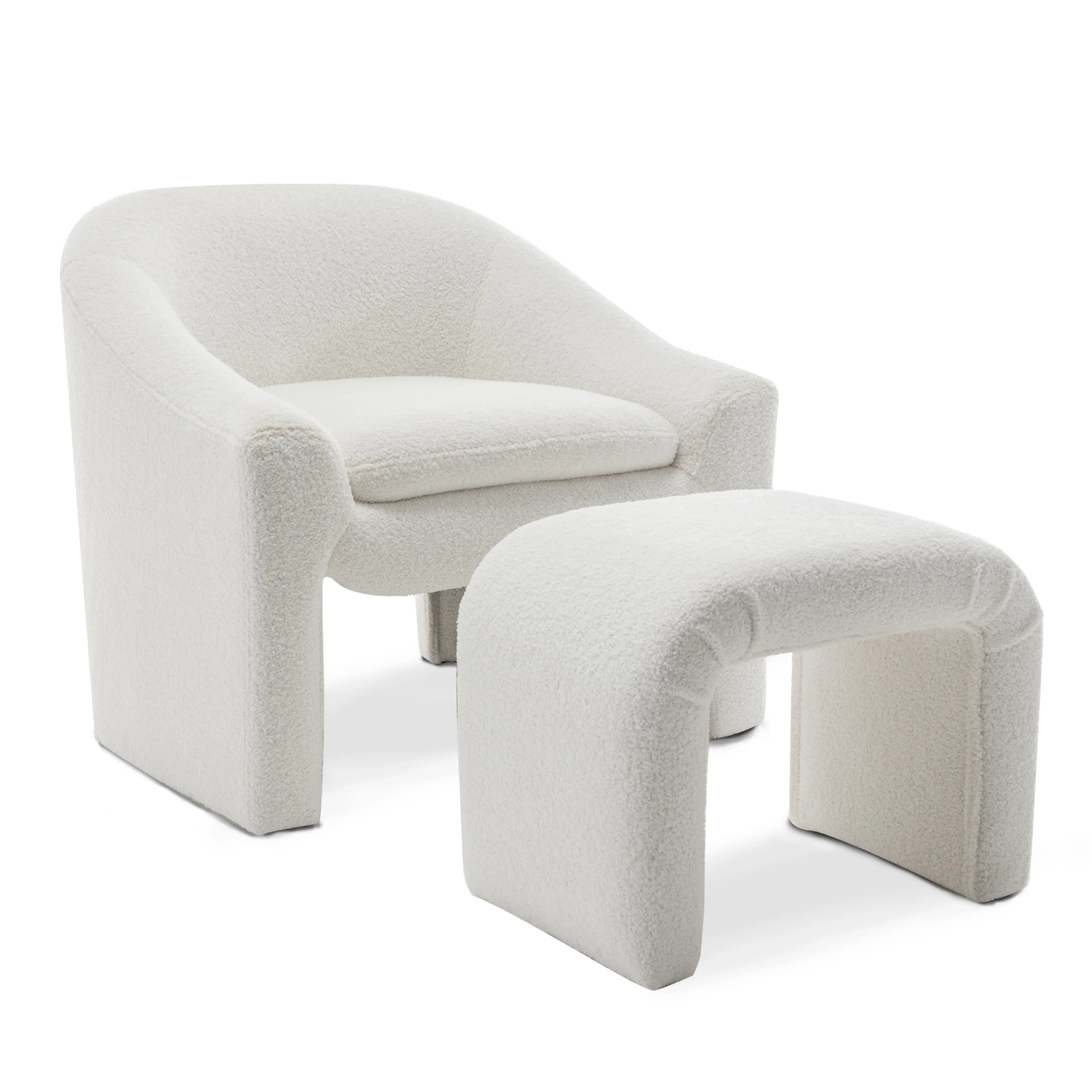 Teddy Boucle Fabric White Nicci Accent Chair with Footstool House Of Avana