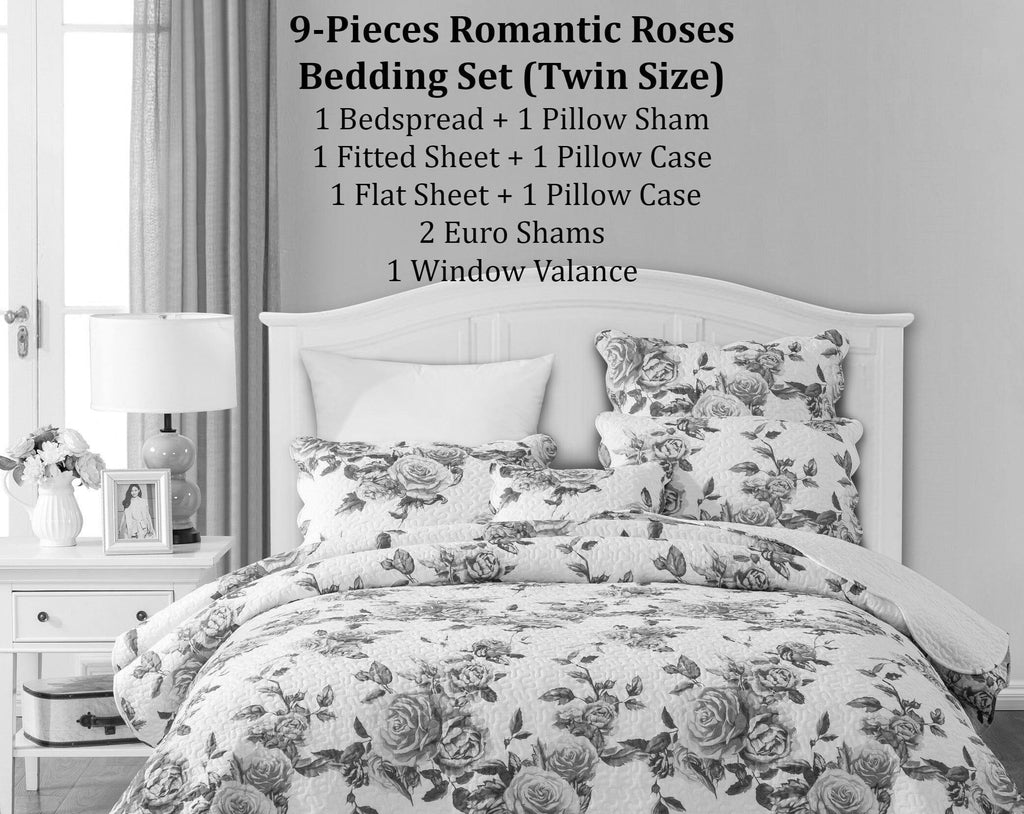 DaDa Bedding Bed in a Bag Bundle Set - Romantic Roses Lovely Blooming Floral Bedding Set (JHW-879) DaDalogy Bedding Collection