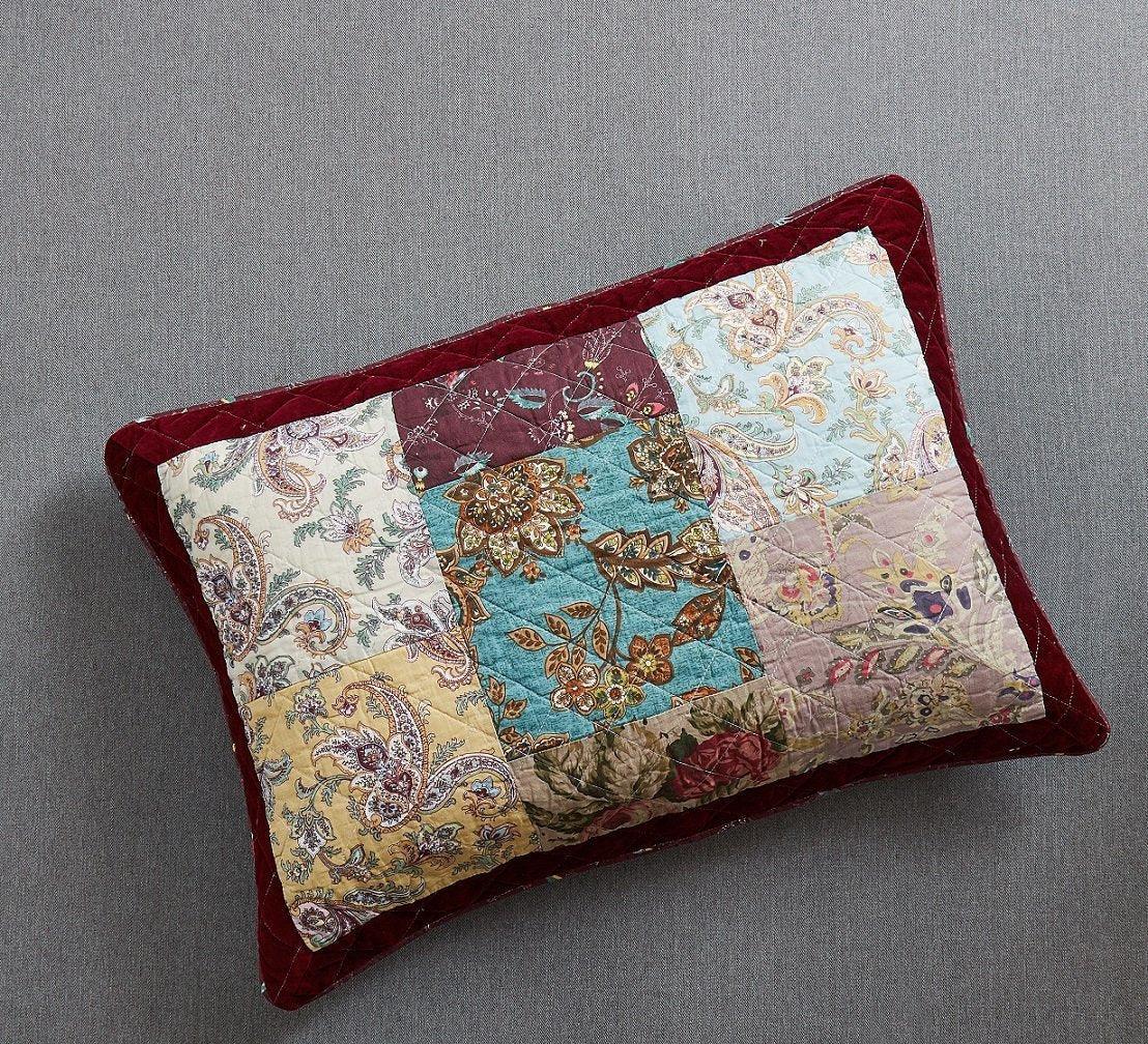 DaDa Bedding Bohemian Burgundy Red Velvet Trim Floral Paisley Patchwork Cotton Bedspread Set (JHW-868) DaDalogy Bedding Collection