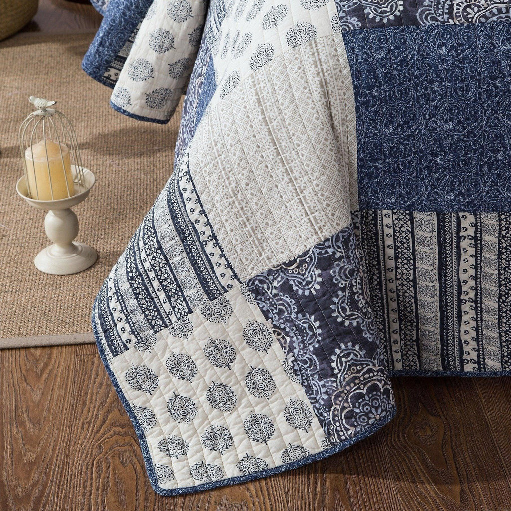 DaDa Bedding Bohemian Denim Blue Elegance Patchwork Cotton Bedspread Set (JHW-660) DaDalogy Bedding Collection