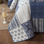 DaDa Bedding Bohemian Denim Blue Elegance Patchwork Cotton Bedspread Set (JHW-660) DaDalogy Bedding Collection
