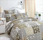 DaDa Bedding Bohemian Olive Brown Moroccan Paisley Floral Filigree Patchwork Cotton Bedspread Set (JHW-885) DaDalogy Bedding Collection